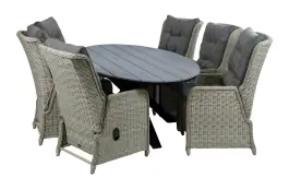 7-delige tuinset | 6 Dublin verstelbare stoelen (MG) | 220cm ovale Cyprus tuintafel (Grey)