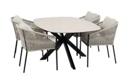 5-delige tuinset | 4 Elvira tuinstoelen (Black) | Tuintafel Malaga 180x115cm (Black)