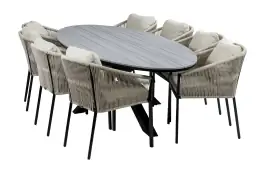9-Delige tuinset | 8 Elvira tuinstoelen (Black) | 280cm ovale tuintafel Cyprus (Grey)