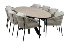 9-delige tuinset | 8 Elvira tuinstoelen (Black) | Tuintafel Cyprus 280x115cm (Wood)