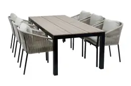 7-delige tuinset | 6 Elvira tuinstoelen (Black) | Tuintafel Cyprus 225x100cm (Wood)