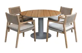 5-delige ronde tuinset | 4 Felline tuinstoelen (Acaciahout) | Tuintafel Tower ø120cm (Camel)
