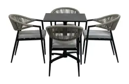 5-Delige tuinset | 4 Tuinstoelen Brugge (Black) | Inklapbare tuintafel Gent 70x70cm (Black)