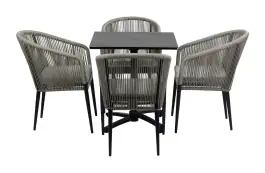 5-Delige tuinset | 4 Tuinstoelen Sluis (Black) | Inklapbare tuintafel Gent 70x70cm (Black)