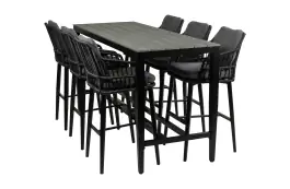 7-delige barset | 6 Isabel barstoelen Black | Cyprus bartafel 200x75cm Grey