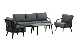 3-persoonsbank Isabel | Zwart + 2 loungestoelen Isabel | Zwart + Mykonos bijzettafel ovaal 120x75cm