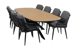 9-delige tuinset | 8 Isabel tuinstoelen (Black) | Tuintafel Cadiz 280x115cm (Black)