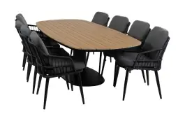 9-delige tuinset | 8 Isabel tuinstoelen (Black) | 260cm Tower tuintafel (Black)
