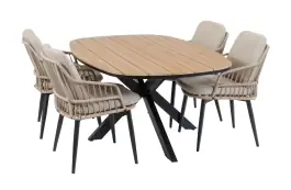 5-delige tuinset | 4 Isabel tuinstoelen (Sand) | Tuintafel Cadiz 180x115cm (Black)