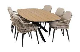 7-delige tuinset | 6 Isabel tuinstoelen (Sand) | Tuintafel Cadiz 240x115cm (Black)