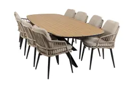 9-delige tuinset | 8 Isabel tuinstoelen (Sand) | Tuintafel Cadiz 280x115cm (Black)