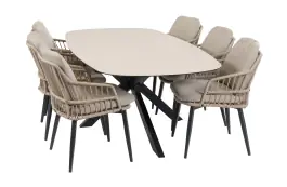 7-delige tuinset | 6 Isabel tuinstoelen (Sand) | Tuintafel Malaga 240x115cm (Black)