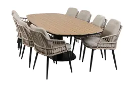 9-delige tuinset | 8 Isabel tuinstoelen (Sand) | 260cm Tower tuintafel (Black)