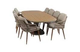9-delige tuinset | 8 Isabel tuinstoelen (Sand/Wood) | Tuintafel Tower 260cm (Camel)