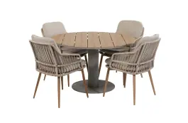 5-delige ronde tuinset | 4 Isabel tuinstoelen (Sand/Wood) | Tuintafel Tower ø120cm (Camel)