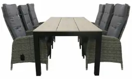7-delige tuinset | 6 Kos verstelbare stoelen (AG) | 225cm Cyprus tuintafel (Wood)