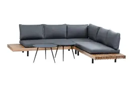 Hoek Loungeset Lissabon 4-delig | Antraciet | Incl. Rafael Bijzettafels Ø45 & Ø60 cm Black