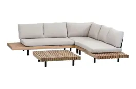 Hoek Loungeset Lissabon 3-delig | Acacia Teaklook & Sand | Inclusief loungetafel
