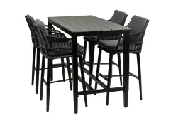 5-delige barset | 4 Isabel barstoelen Black | Cyprus bartafel 150x75cm Grey