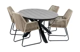 5-delige tuinset | 4 Mona tuinstoelen (Sand) | 180cm ovale Cyprus tuintafel (Grey)