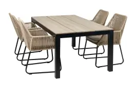 5-delige tuinset | 4 Mona tuinstoelen (Sand) | 180cm Cyprus tuintafel (Wood)