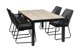 5-delige tuinset | 4 Mona tuinstoelen (Black) | 180cm Cyprus tuintafel (Wood)