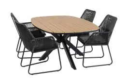 5-delige tuinset | 4 Mona tuinstoelen (Black) | Tuintafel Cadiz  180x115cm (Black)