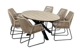 7-delige tuinset | 6 Mona tuinstoelen (Sand) | 220cm ovale Cyprus tuintafel (Wood)