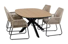 5-delige tuinset | 4 Mona tuinstoelen (Sand) | Tuintafel Cadiz 180x115cm (Black)