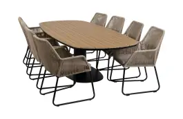 9-delige tuinset | 8 Mona tuinstoelen (Sand) | Tuintafel Tower 260cm (Black)