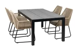 5-delige tuinset | 4 Mona tuinstoelen (Sand) | 180cm Cyprus tuintafel (Grey)