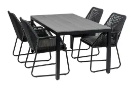5-delige tuinset | 4 Mona tuinstoelen (Black) | 160cm Cyprus tuintafel (Grey)