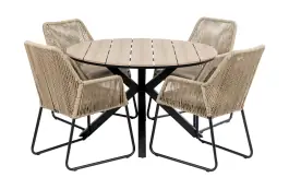 5-delige ronde tuinset | 4 Mona tuinstoelen (Sand) | ⌀120cm Cyprus tuintafel (Wood)