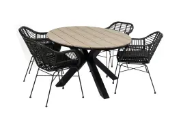 5-delige tuinset | 4 Oslo dining tuinstoelen (Black) | 180cm ovale Cyprus tuintafel (Wood)