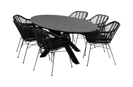 7-delige tuinset | 6 Oslo dining tuinstoelen (Black) | 220cm ovale Cyprus tuintafel (Grey)