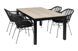 5-delige tuinset | 4 Oslo dining tuinstoelen (Black) | 180cm Cyprus tuintafel (Wood)
