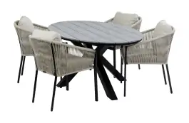 5-Delige tuinset | 4 Elvira tuinstoelen (Black) | 180cm ovale tuintafel Cyprus (Grey)