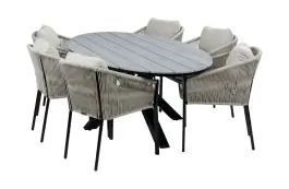7-Delige tuinset | 6 Elvira tuinstoelen (Black) | 220cm ovale tuintafel Cyprus (Grey)