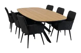 7-delige tuinset | 6 Pisa tuinstoelen (Black) | Tuintafel Cadiz 240x115cm (Black)