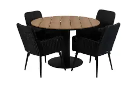 5-delige ronde tuinset | 4 Pisa tuinstoelen (Black) | ø120cm Tower tuintafel (Black)