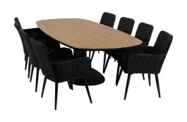 9-delige tuinset | 8 Pisa tuinstoelen (Black) | 260cm Tower tuintafel (Black)