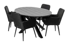 5-delige tuinset | 4 Pisa tuinstoelen (Black) | 180cm ovale Cyprus tuintafel (Grey)