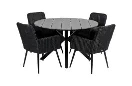 5-delige ronde tuinset | 4 Pisa tuinstoelen (Black) | ⌀120cm Cyprus tuintafel (Grey)