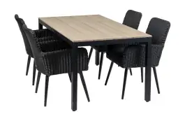 5-delige tuinset | 4 Pisa stoelen (Black) | 160cm Cyprus tuintafel (Wood)