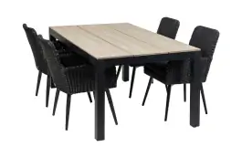 5-delige tuinset | 4 Pisa stoelen (Black) | 180cm Cyprus tuintafel (Wood)