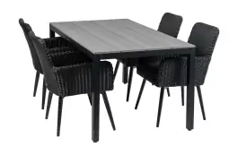 5-delige tuinset | 4 Pisa stoelen (Black) | 160cm Cyprus tuintafel (Grey)
