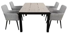 5-delige tuinset | 4 Pisa stoelen (White) | 160cm Cyprus tuintafel (Wood)