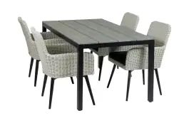 5-delige tuinset | 4 Pisa stoelen (White) | 160cm Cyprus tuintafel (Grey)