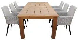 7-delige tuinset | 6 Pisa tuinstoelen (White) | 240cm Ayra teak tuintafel