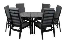 7-Delige ronde tuinset | 6 Berlijn tuinstoelen (Black) | Tuintafel Cyprus ø150cm (Grey)